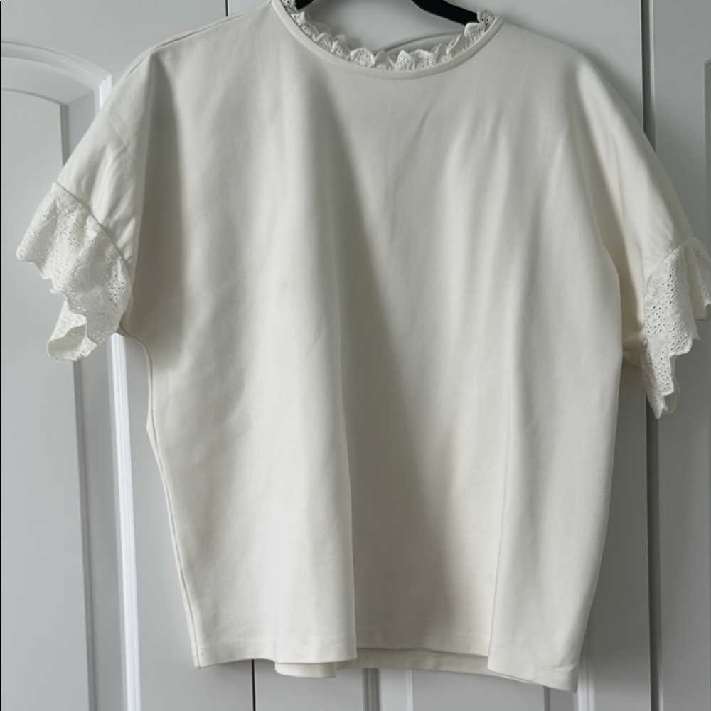Cream Ruffled Boxy Short Sleeve T-Shirt